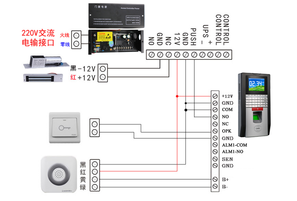 真地指紋門禁機(jī)M-F131P接線圖